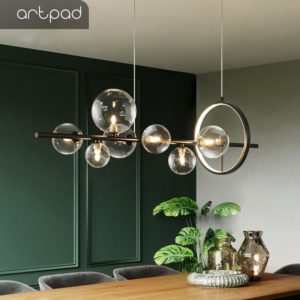 Artpad Nordic Black LED Chandelier Light 7/10 Glass Bubble Lampshade Dining room Cloth Store Hanging Chandelier Lighting G9 Bulb